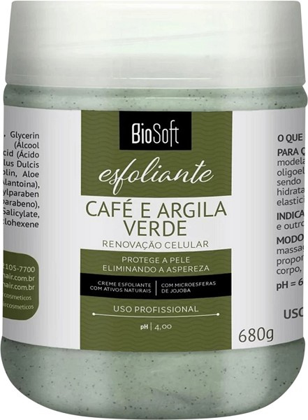 Biosoft Creme Esfoliante Cafe E Argila Verde 680g 