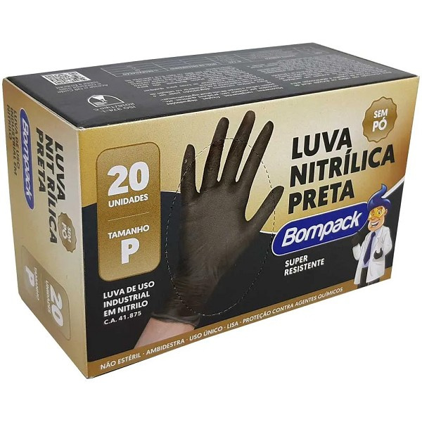 Bompack Luva Nitrilica Preta Sem Po P Com 20 Und. 