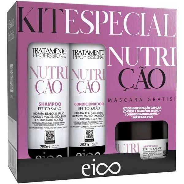 Eico Kit Especial Nutricao Shampoo 280ml Condicionador 280ml Mascara 240g 