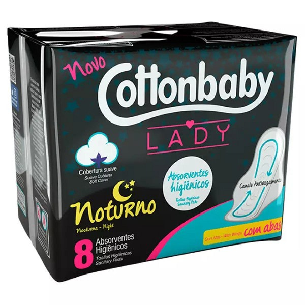 Cottonbaby Lady Absorventes Com Abas Noturno 8 Unidades 