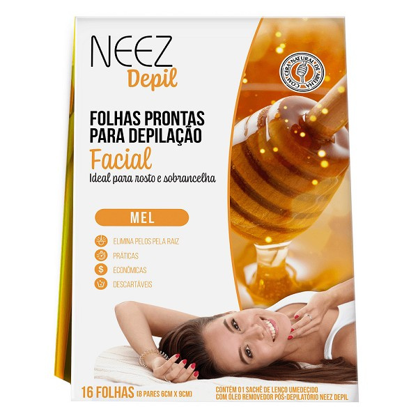 Neez Depil Folhas Prontas Facial Mel C/16 Folhas 