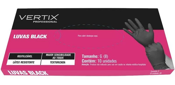 Vertix Luvas Latex Black Tamanho G Com 10 Unidades Ref:3220 