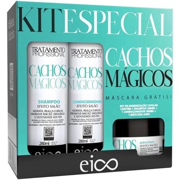 Eico Kit Especial Cachos Magic Shampoo 280ml Condicionador 280ml Mascara 240g 